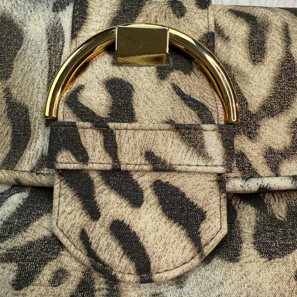 Stuart Weitzman Leopard Print Gold Metallic Clutch with Shoulder Strap - Picture 2 of 11